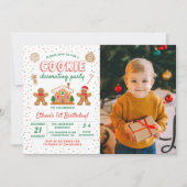 ホリデークッキー飾のパーティー誕生日写真 招待状 (正面)