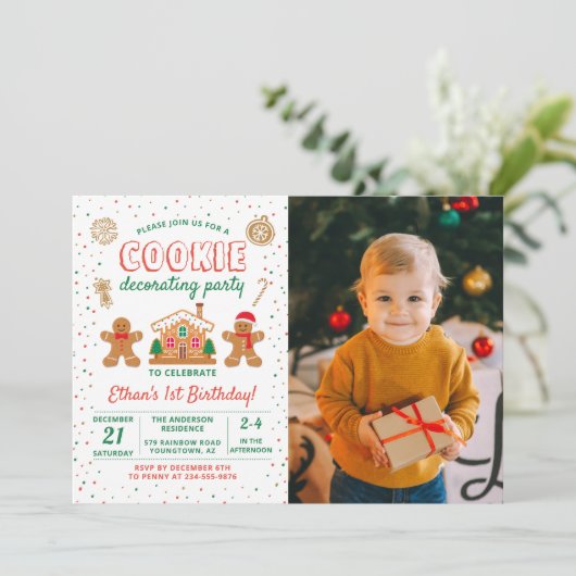 ホリデークッキー飾のパーティー誕生日写真 招待状 (スタンド正面)