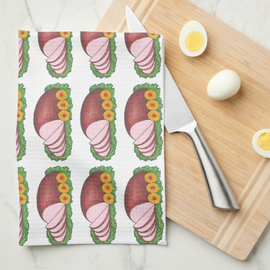 ホリデークリスマスイースターグレーズハムディナーフード キッチンタオル (四つ折り)