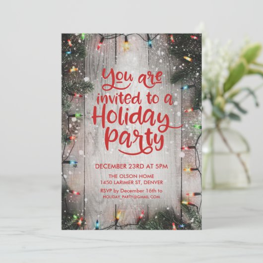 ホリデークリスマスウィンターパーティーライト招待状 招待状 (スタンド正面)
