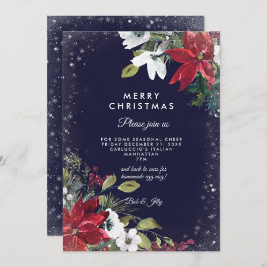 ホリデークリスマスウィンターフローラパーティの招待状 招待状 (正面/裏面)