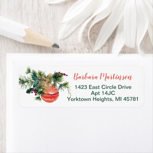 ホリデークリスマスウォーターカラー差出人住所ラベル ラベル (インサイチュ)