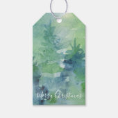 ホリデークリスマスウォーターカラー抽象芸術パインツリーズ ギフトタグ (正面)