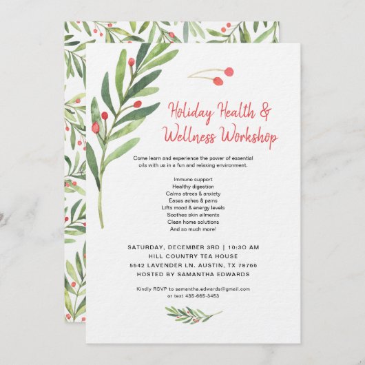 ホリデークリスマスエッセンシャル油クラスワークショップ 招待状 (正面/裏面)