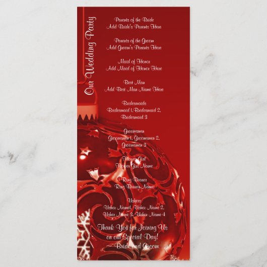 ホリデークリスマスオーナメントレッド結婚式 プログラム (裏面)