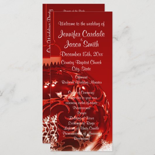 ホリデークリスマスオーナメントレッド結婚式 プログラム (正面/裏面)