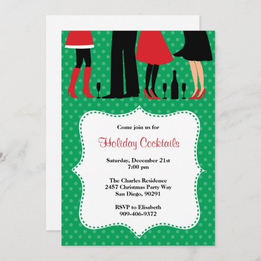 ホリデークリスマスカクテルパーティの招待状 招待状 (正面/裏面)