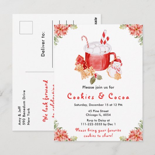 ホリデークリスマスクッキーとココアレッド ポストカード (正面/裏面)