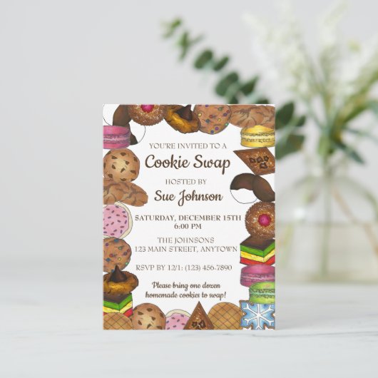 ホリデークリスマスクッキースワップベイクセール インビテーションポストカード (スタンド正面)
