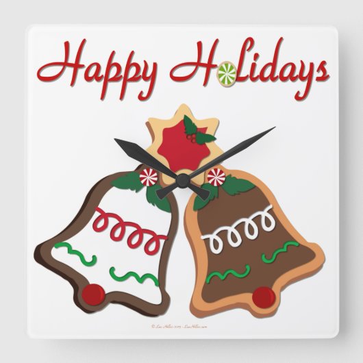 ホリデークリスマスクッキーベル スクエア壁時計 (正面)