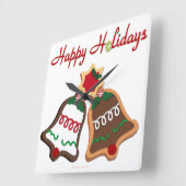 ホリデークリスマスクッキーベル スクエア壁時計 (傾斜)