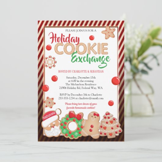 ホリデークリスマスクッキー交換パーティー 招待状 (スタンド正面)