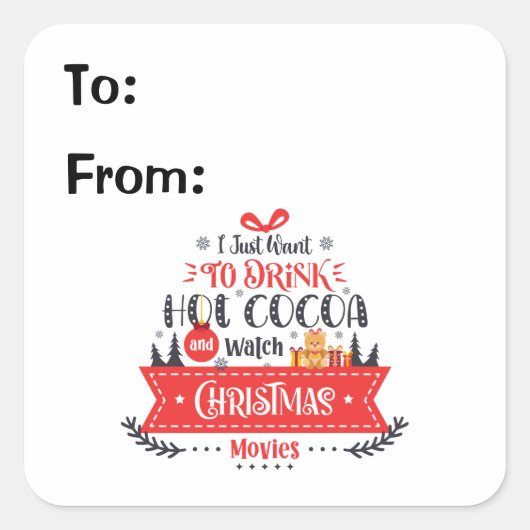 ホリデークリスマスグラフィックタイポグラフィギフトラベル スクエアシール (正面)