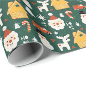 ホリデークリスマスサンタワークショップミニマルレトロ ラッピングペーパー (ロールコーナー)