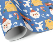 ホリデークリスマスサンタワークショップミニマルレトロBlu ラッピングペーパー (ロールコーナー)