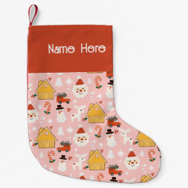 ホリデークリスマスサンタワークショップレトロピンク スモールクリスマスストッキング