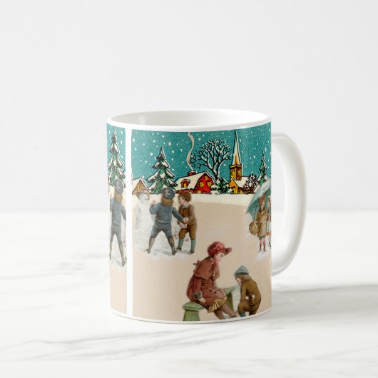 ホリデークリスマススピリットヴィンテージビレッジシーン コーヒーマグカップ (正面右)