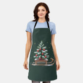 ホリデークリスマスツリーソリーワンター祭り雪の結晶 エプロン (着用した状態)