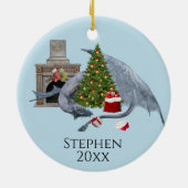 ホリデークリスマスツリーファンタジードラゴン セラミックオーナメント (裏面)