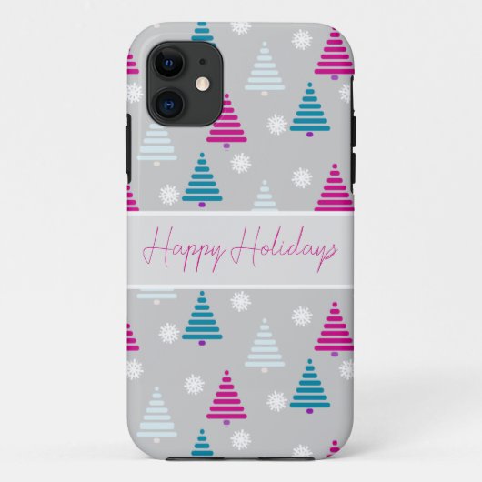 ホリデークリスマスツリーブルーピンクシンプル色 Case-Mate iPhoneケース (裏面)