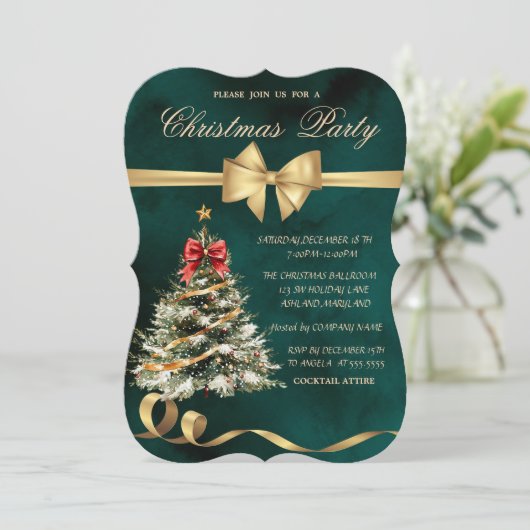 ホリデークリスマスツリーボウ、グリーンクリスマスパーティー 招待状 (スタンド正面)