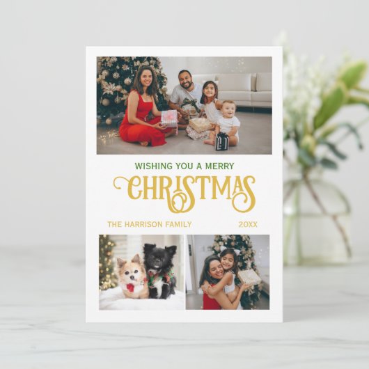 ホリデークリスマスツリー3家族フォトコラージュ シーズンカード (スタンド正面)
