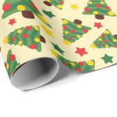 ホリデークリスマスツリー、オーナメント&スターズシームレス ラッピングペーパー (ロールコーナー)