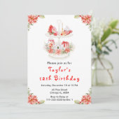 ホリデークリスマスティーバースデーパーティレッド 招待状 (スタンド正面)