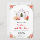 ホリデークリスマスティーバースデーパーティレッド 招待状 (正面)