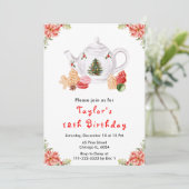 ホリデークリスマスティーバースデーパーティレッド 招待状 (スタンド正面)