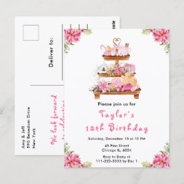 ホリデークリスマスティーバースデーパーティーピンク ポストカード