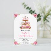 ホリデークリスマスティーバースデーパーティーピンク ポストカード (スタンド正面)