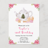 ホリデークリスマスティーバースデーパーティーピンク ポストカード (正面)