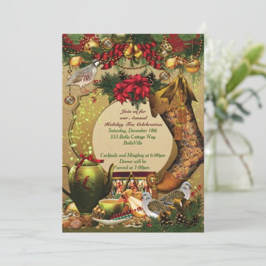 ホリデークリスマスティーパーティの招待状 招待状 (スタンド正面)
