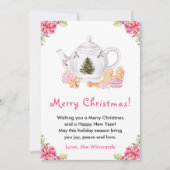 ホリデークリスマスティーピンクのメリークリスマス シーズンカード (正面)