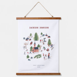 ホリデークリスマスハウス冬の風景 吊り下げ型タペストリー