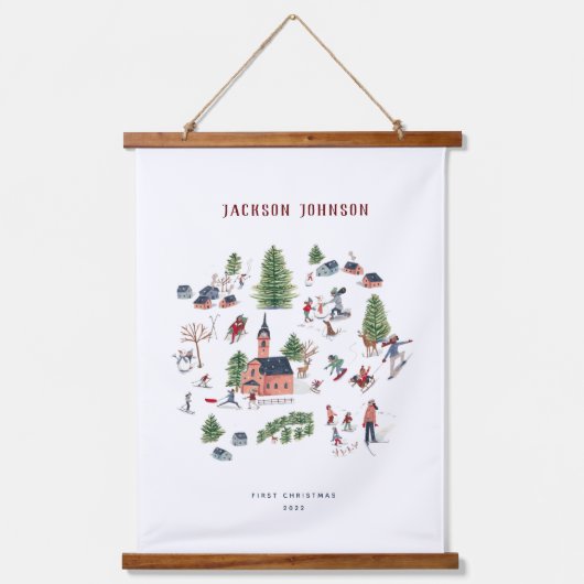 ホリデークリスマスハウス冬の風景 吊り下げ型タペストリー (正面)