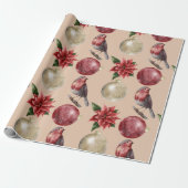 ホリデークリスマスバードポインセティアスオーナメントクリスマス ラッピングペーパー (アンロールド)