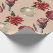 ホリデークリスマスバードポインセティアスオーナメントクリスマス ラッピングペーパー (角)