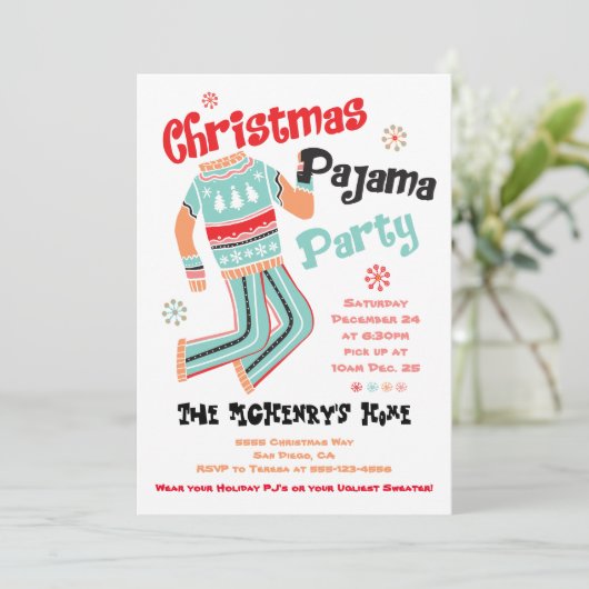 ホリデークリスマスパジャマパーティの招待状 招待状 (スタンド正面)
