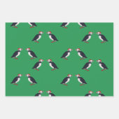 ホリデークリスマスパフィン鳥ヴィンテージラッピングパップ ラッピングペーパーシート (正面)