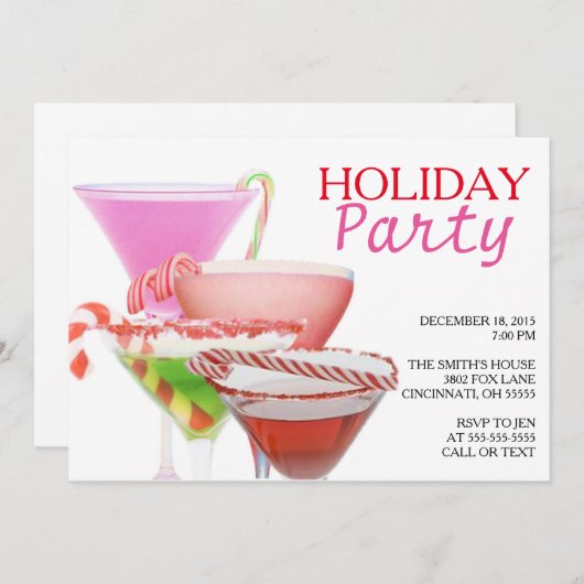 ホリデークリスマスパーティの招待状カクテルパーティー 招待状 (正面/裏面)