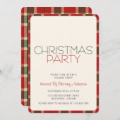 ホリデークリスマスパーティの招待状タータンチェックプレイド 招待状 (正面/裏面)