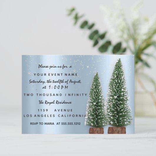 ホリデークリスマスパーティの招待状ブルーディナールクス 招待状 (スタンド正面)