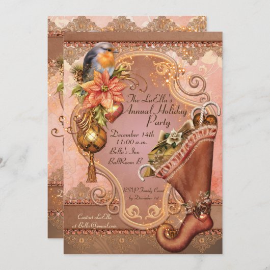 ホリデークリスマスパーティの招待状 招待状 (正面/裏面)