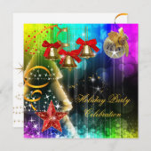 ホリデークリスマスパーティーカラフルグリッター 招待状 (正面/裏面)