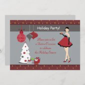 ホリデークリスマスパーティーガール招待状 招待状 (正面/裏面)