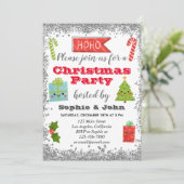 ホリデークリスマスパーティーシルバーグリッター 招待状 (スタンド正面)