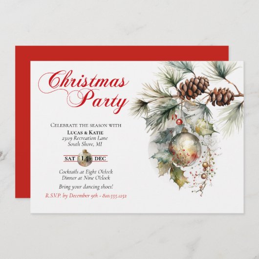 ホリデークリスマスパーティーファミリーま企業のたは 招待状 (正面/裏面)