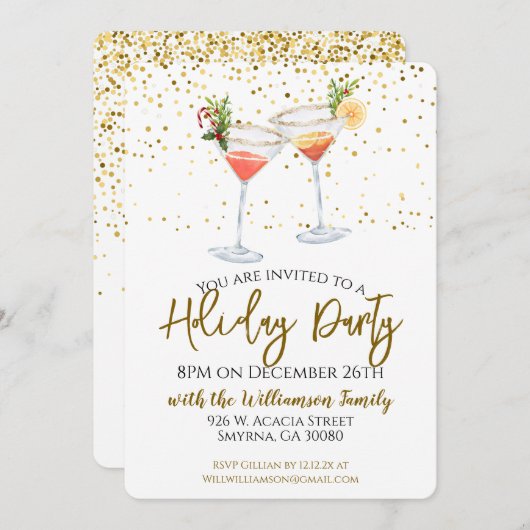ホリデークリスマスパーティーフェスティバルカクテル 招待状 (正面/裏面)